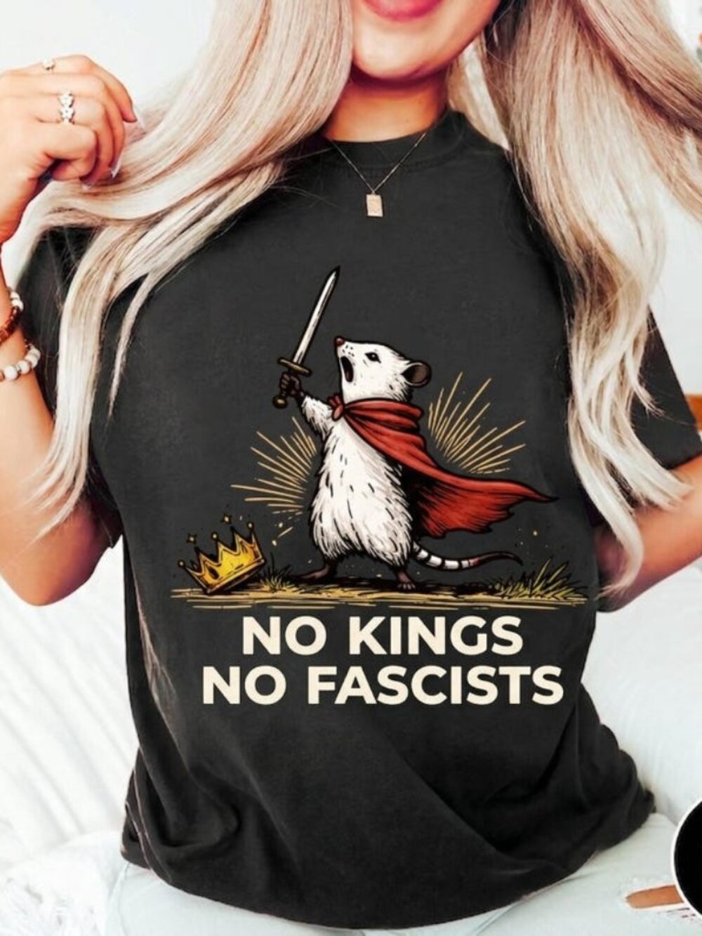 No Kings No Fascists Shirt, Funny Rat Graphic Statement Tee